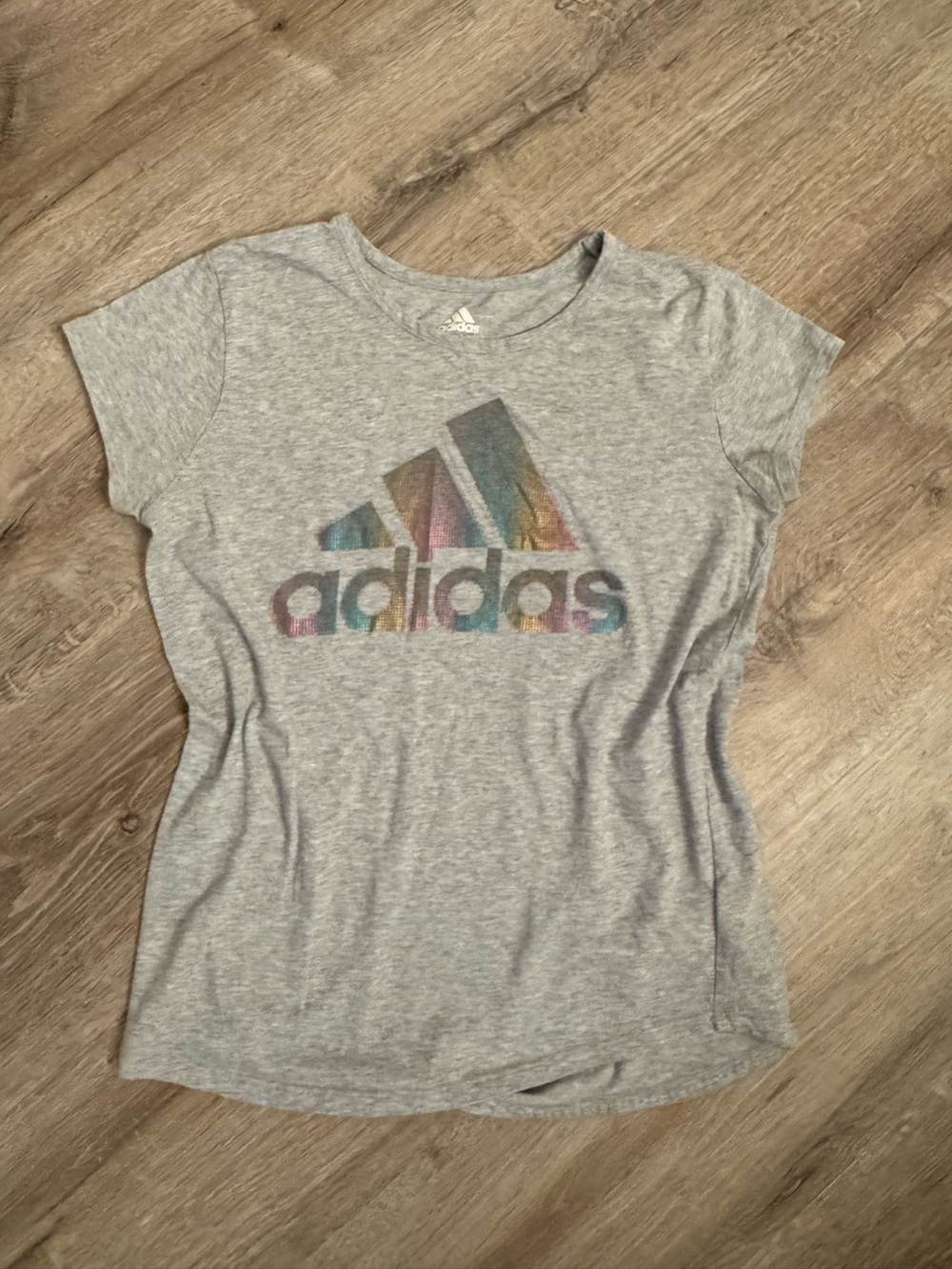 adidas Heather Gray Tee with Multicolor Logo